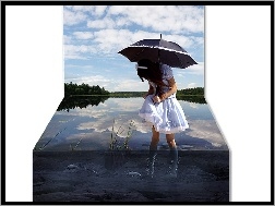 4D, Parasol, Dziewczynka, Woda